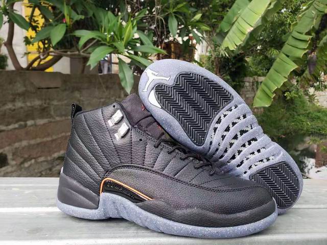 Air Jordan 12 Men's Basketball Shoes Black Grey-17 - Click Image to Close
